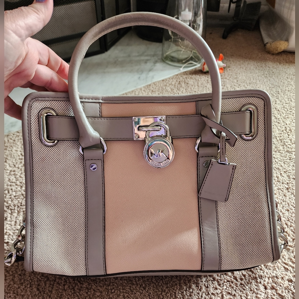 Michael Kors Hamilton Center Stripe Saffiano Leather Satchel